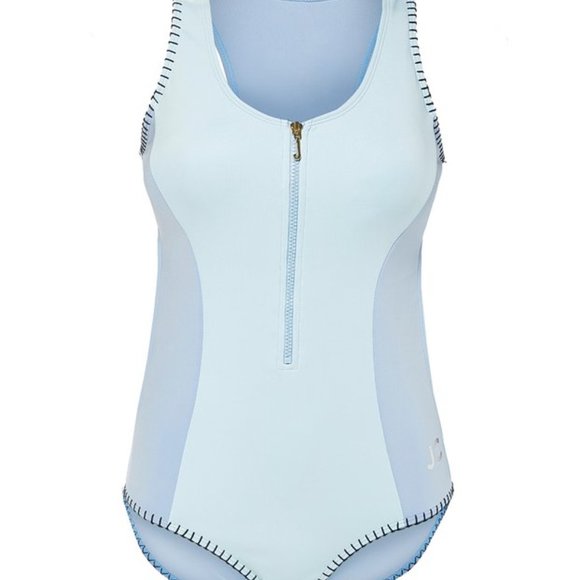 NWT JUICY COUTURE Light Blue LOGO  'Juicy' Zip-Front One-Piece Sporty Swimsuit - Picture 3 of 14